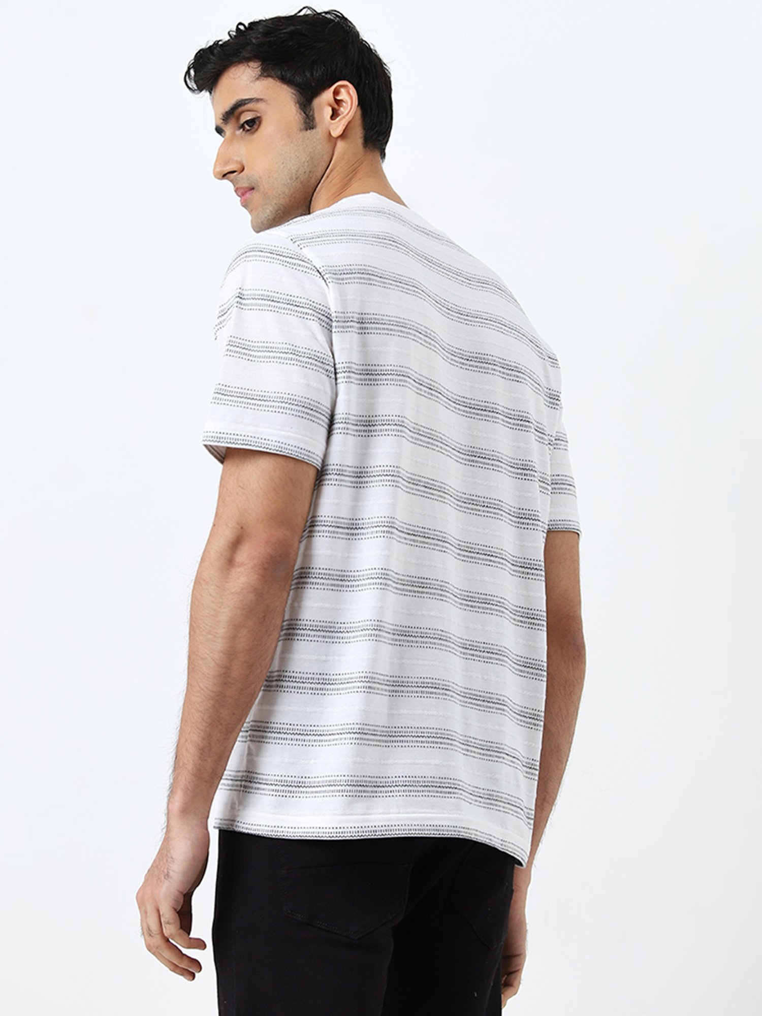 WES Lounge by Westside White Textured Relaxed-Fit T-Shirt