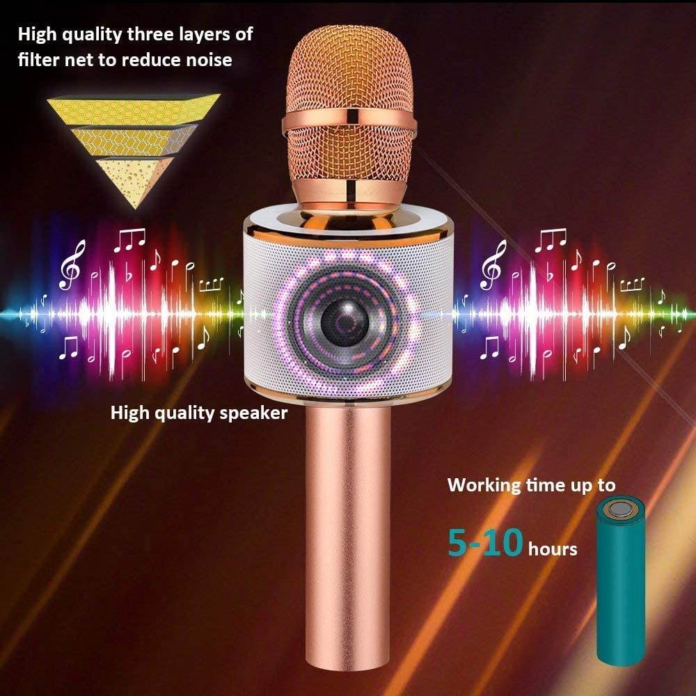 Wireless Bluetooth Karaoke Microphone,3-in-1 Portable Handheld Karaoke Mic Speaker Machine Christmas Birthday Home Party for Android/iPhone/PC or All Smartphone(Q37 Rose Gold)