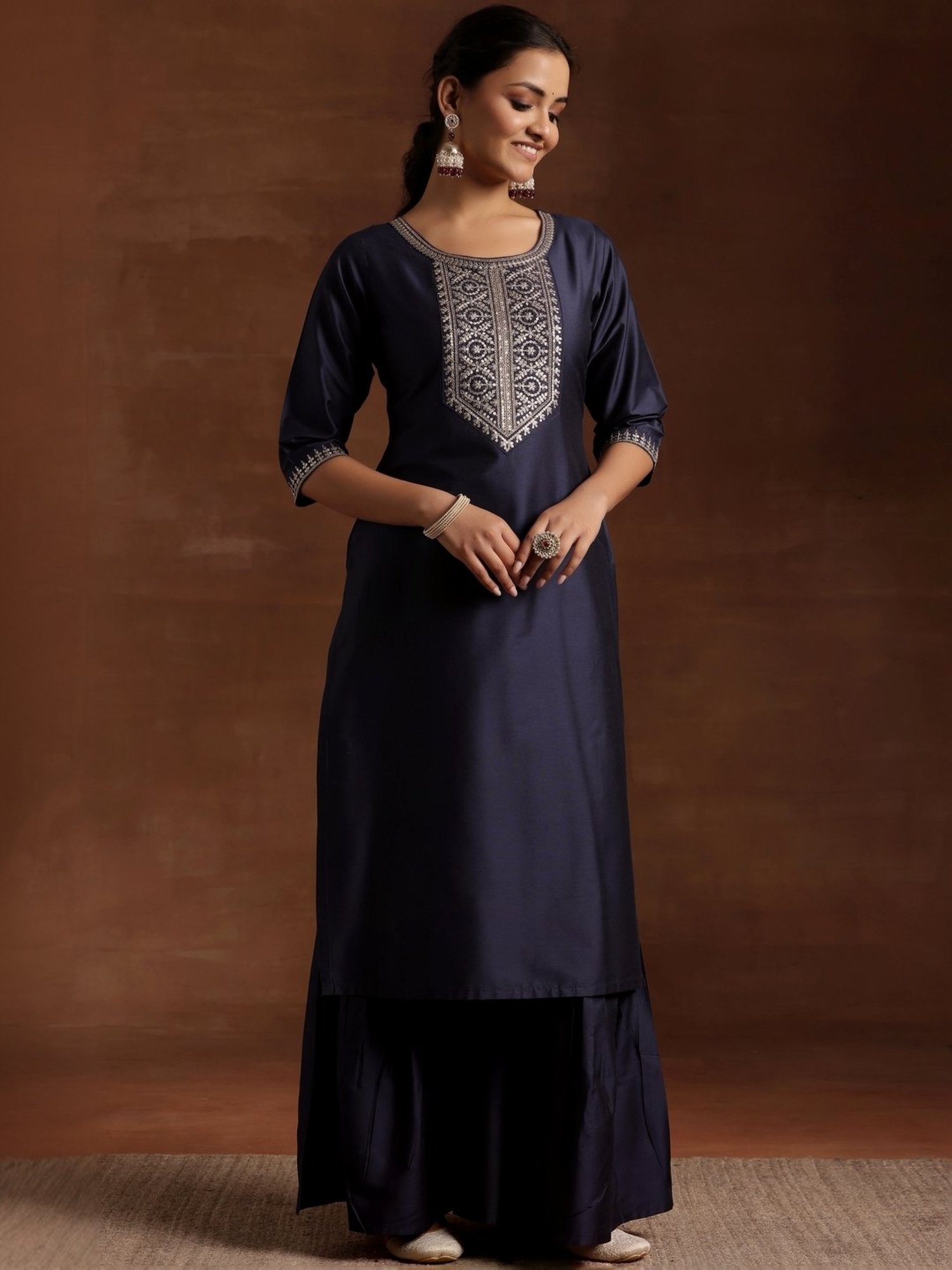 Libas Blue Embroidered Kurta Sharara Set With Dupatta
