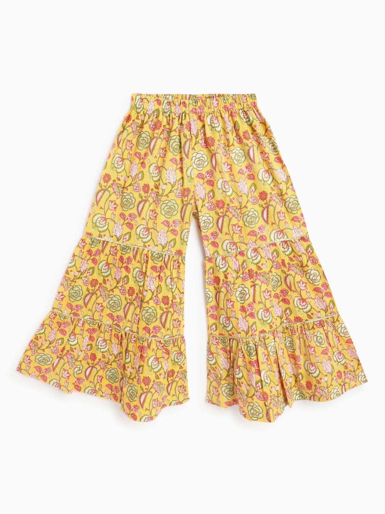 Campana Kids Yellow & Pink Cotton Printed kurti, Sharara & Dupatta