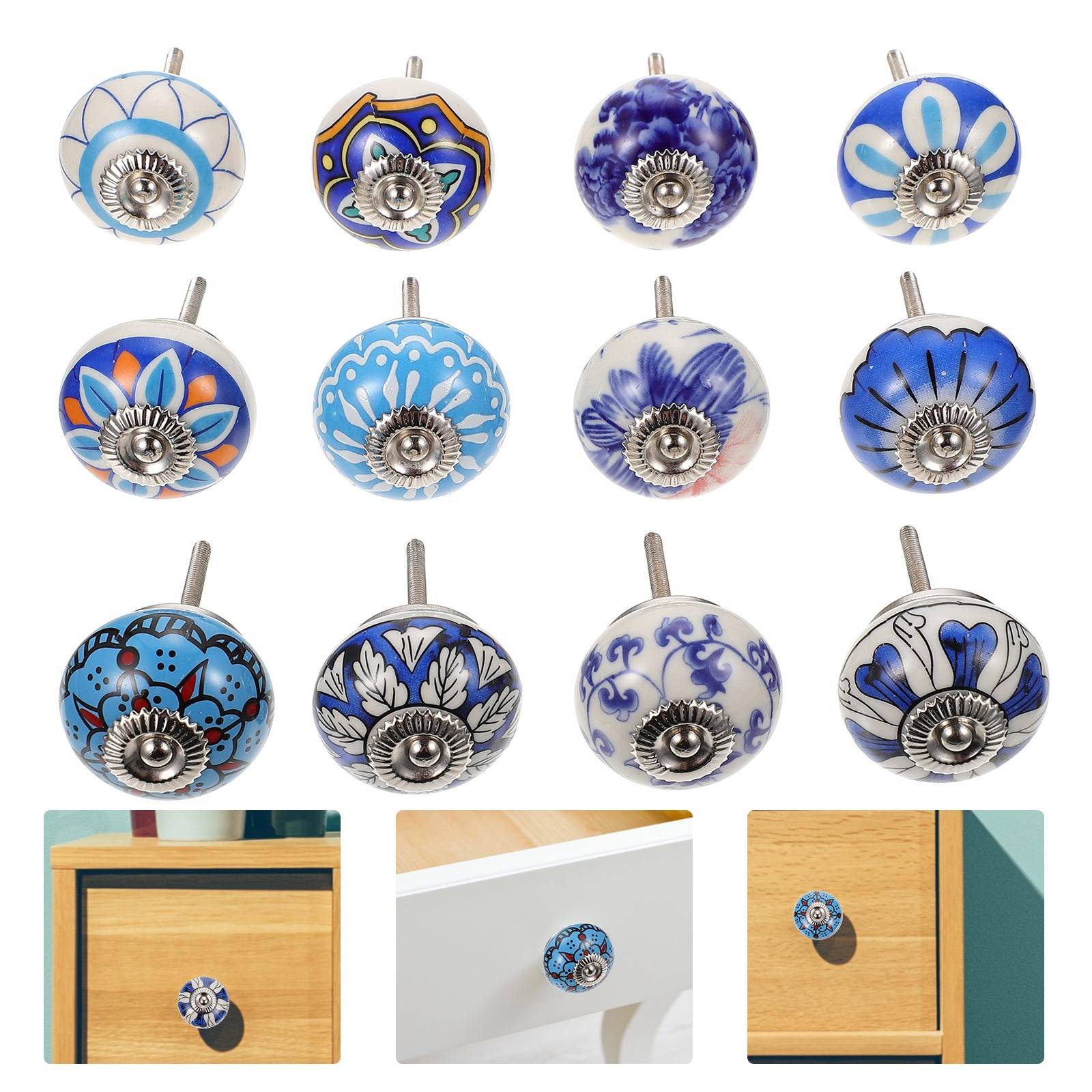 12pcs Round Ceramic Doorknobs Simple Round Cabinet Handle Drawer Knob for Furniture Dorm