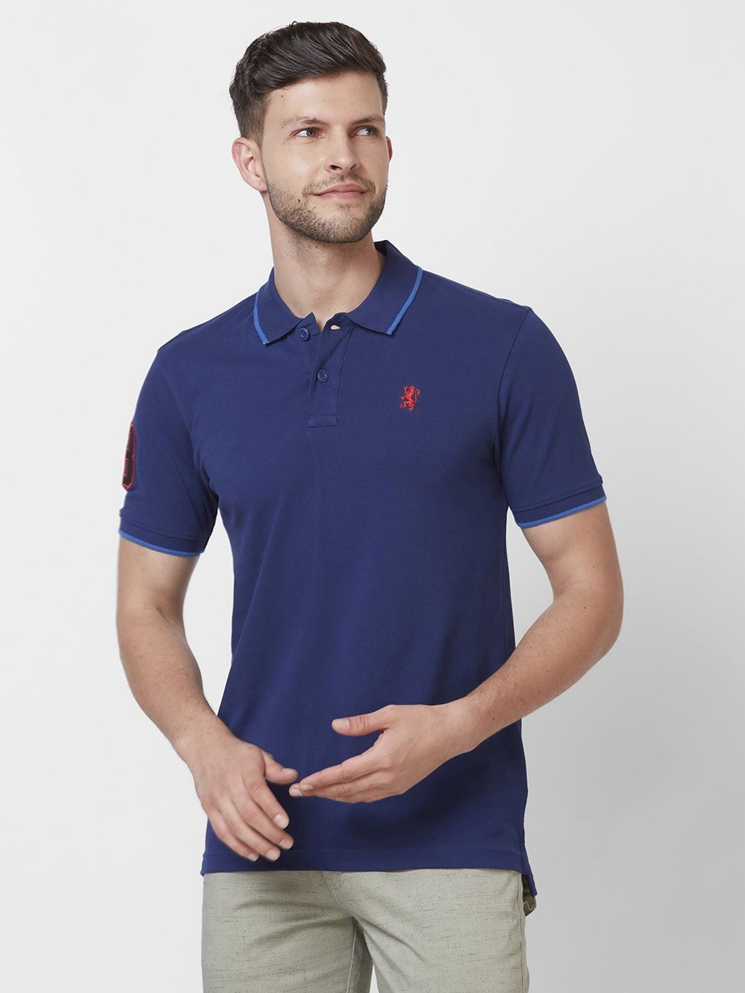 Giordano Navy Blue Cotton Slim Fit Polo T-Shirt