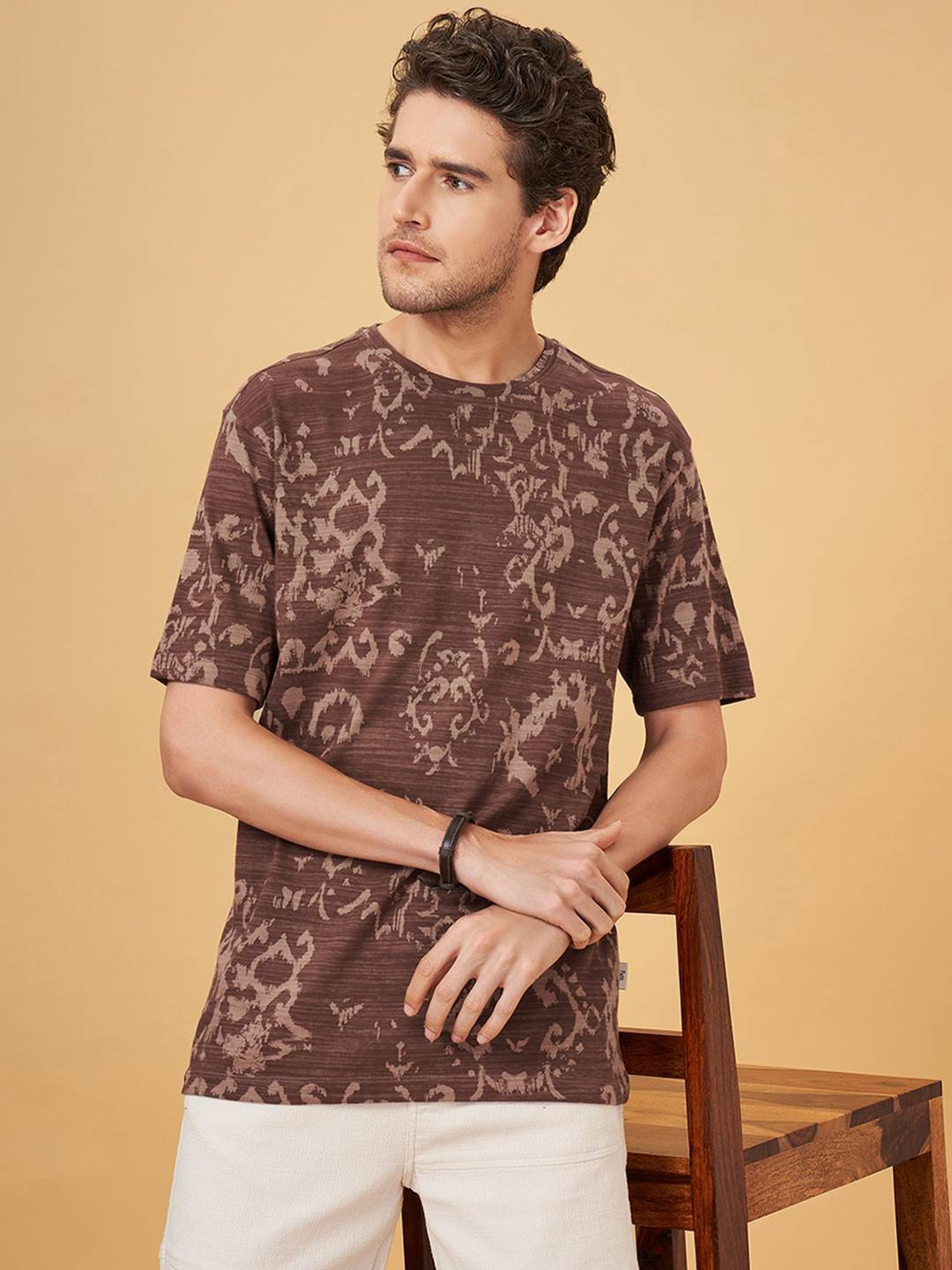7 Alt By Pantaloons Whitecap Gray Cotton Relaxed Fit Printed T-Shirt