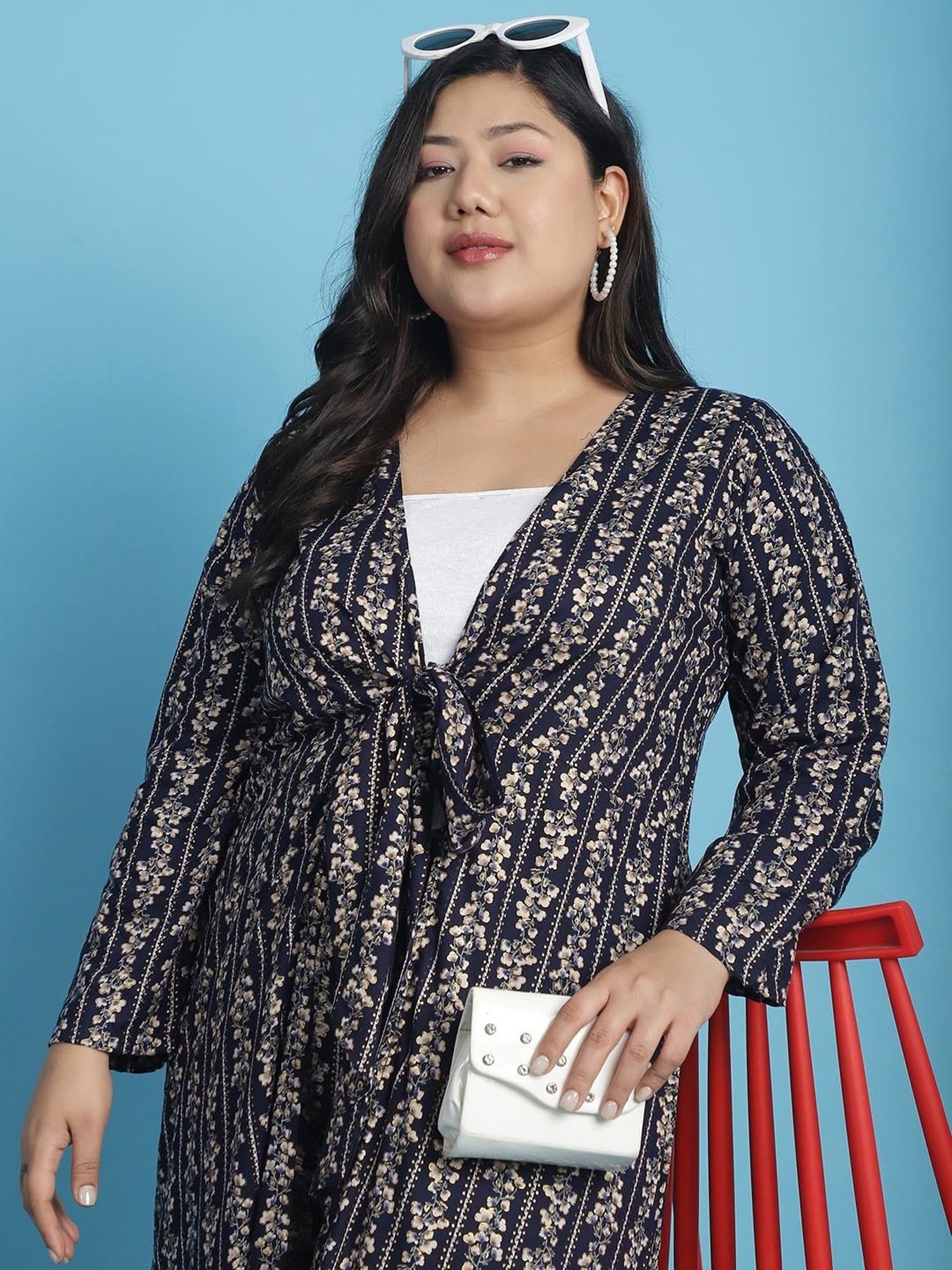 theRebelinme Navy Floral Print Long Shrug