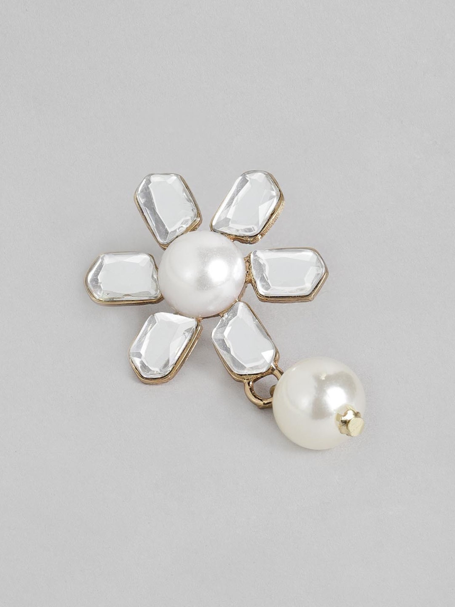 Estele Gold-Plated Floral Designer Pearl Drop Earrings with Kundan for Women