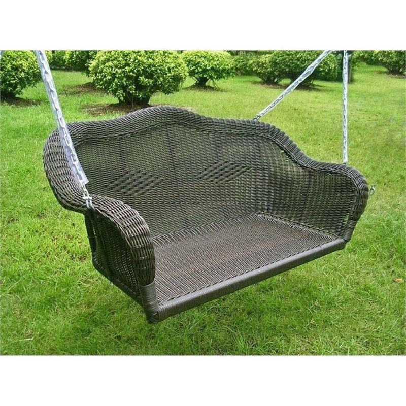 Steel Wicker Patio Swing in Antique Black-Pemberly Row