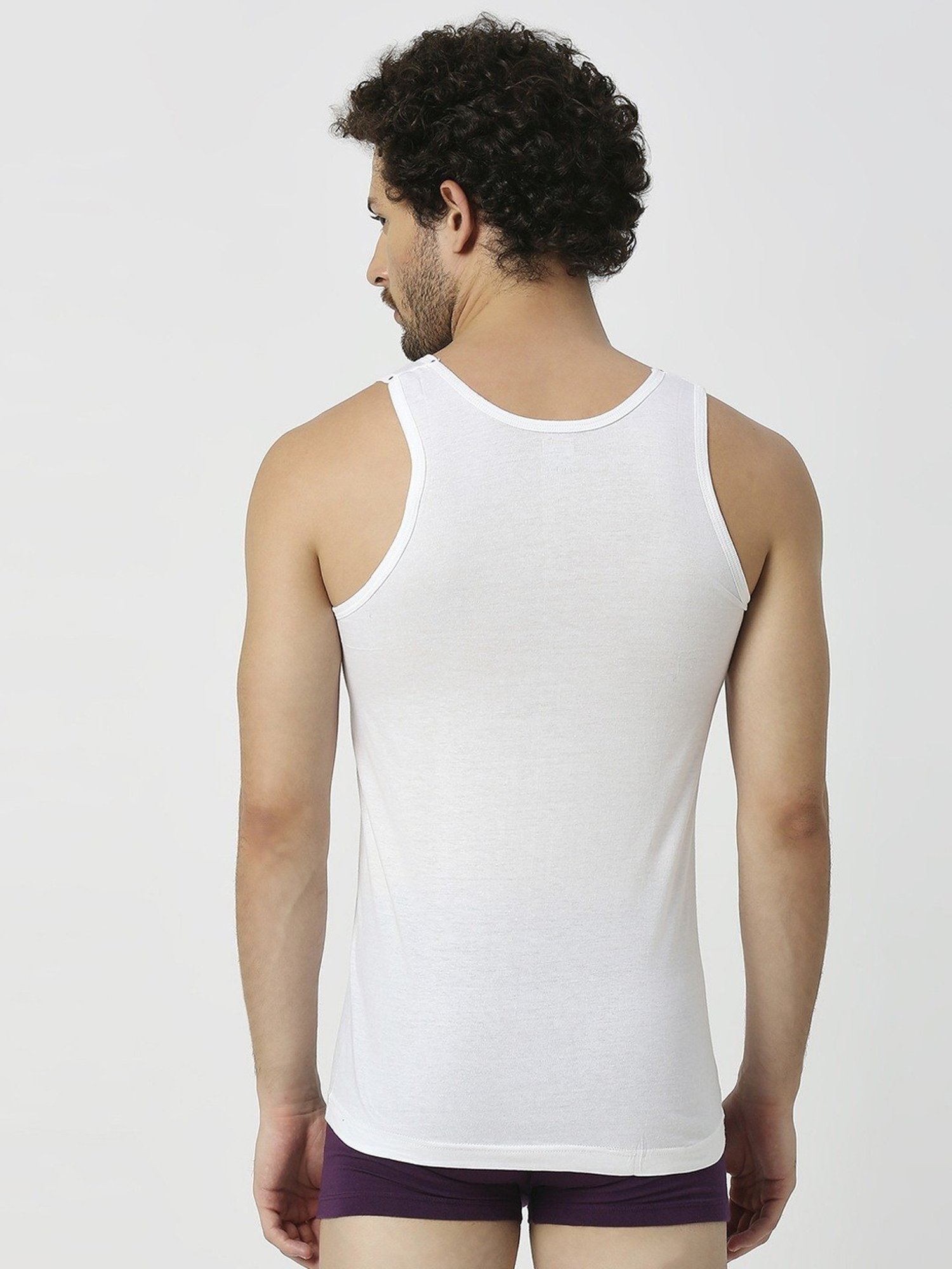 Frenchie White Cotton Skinny Fit Vest - Pack Of 3