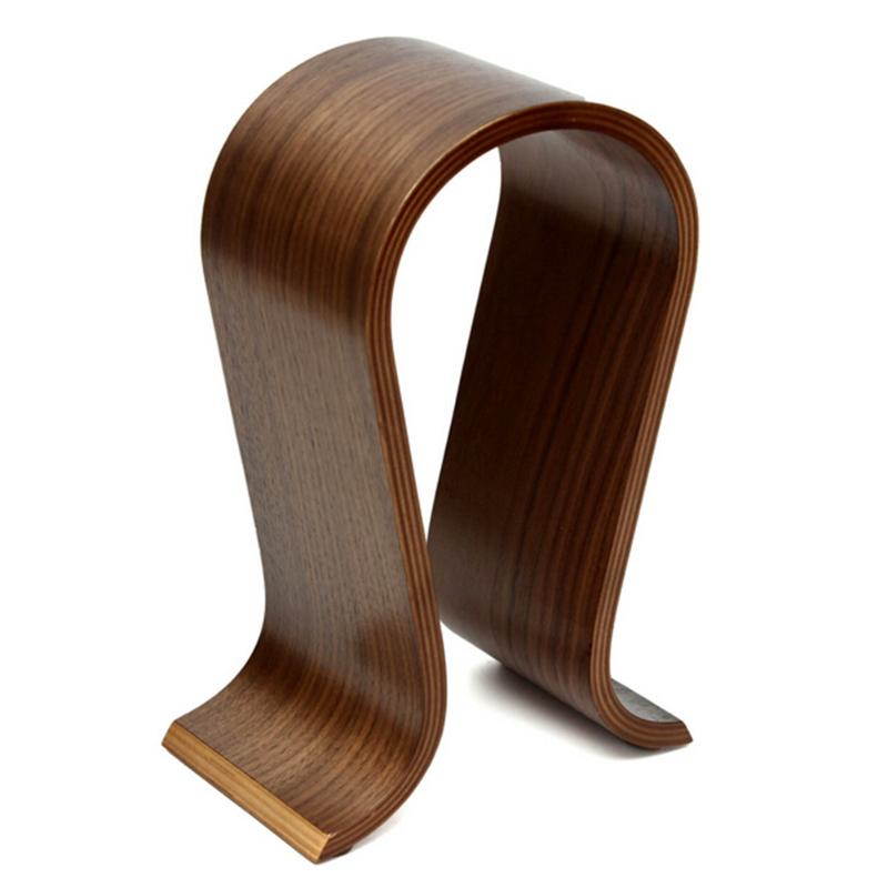 Wooden Headphone Stand U Shape Headphone Holder Classic Walnut Finish Headset Stand Hanger for Home Office Studio Bedroom