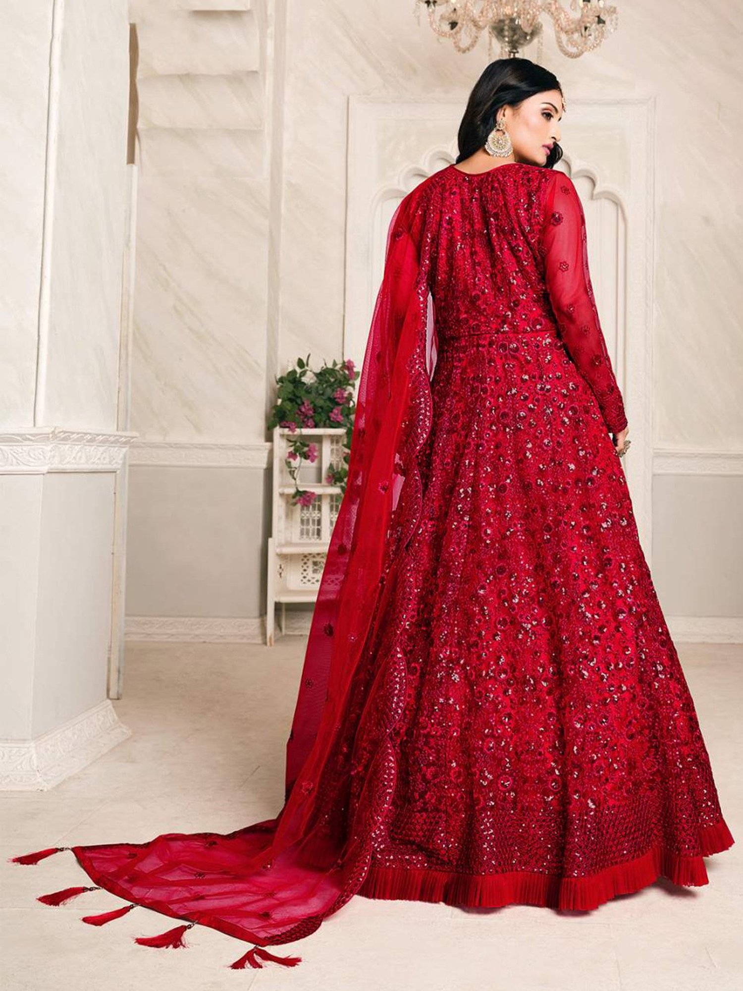 Odette Red Embroidered Unstitched Dress Material