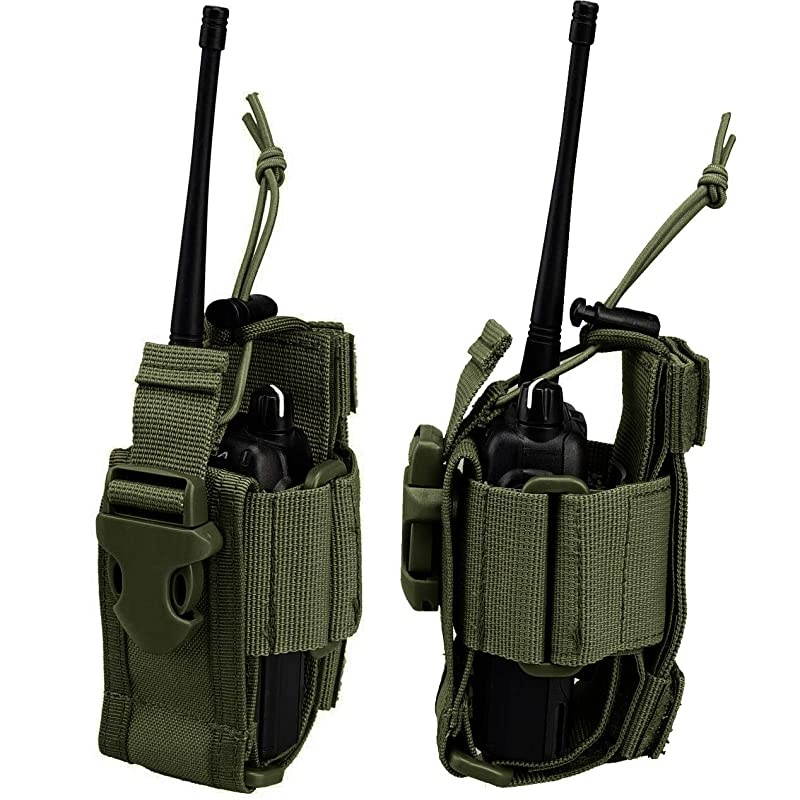 Adjustable Tactical Radio Holder Bag, Molle Two Way Radio Holster Pouch Holder, Nylon Duty Military Storage Case Bag for walkie Talkie (Green, 1 Pack)