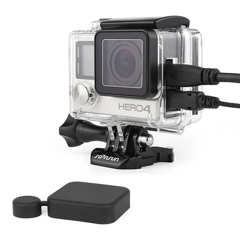 Side Open Skeleton Protective Housing Case for GoPro Hero 4 3+ 3 Silver Back Camera - Includes Standard Skeleton Backdoor, Skeleton BacPac Backdoor and Silicone Lens Cap