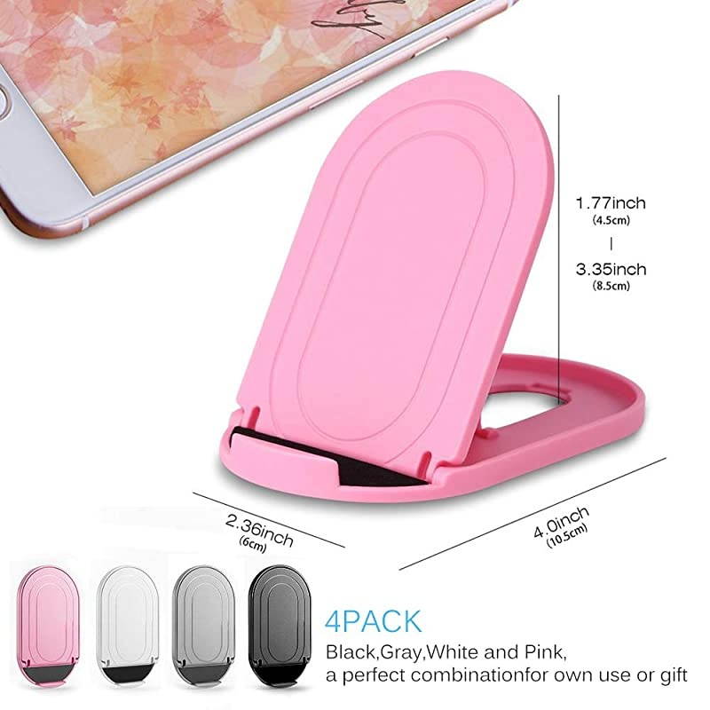 Cell Phone Stand 4Pack,  Portable Foldable Desktop Cell Phone Holder Adjustable Universal Multi-Angle Cradle for Tablet iPad Mini iPhone X/xr/xs max Samsung Galaxy, Black, White, Pink