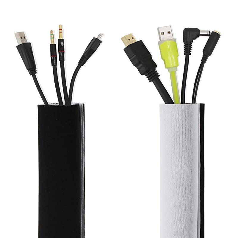 118Inch Cuttable Cable Cord Sleeves with 50 Pcs Cable Ties Reusable Neoprene Wire Management Sleeves Organizer for TV Computer Office Desk