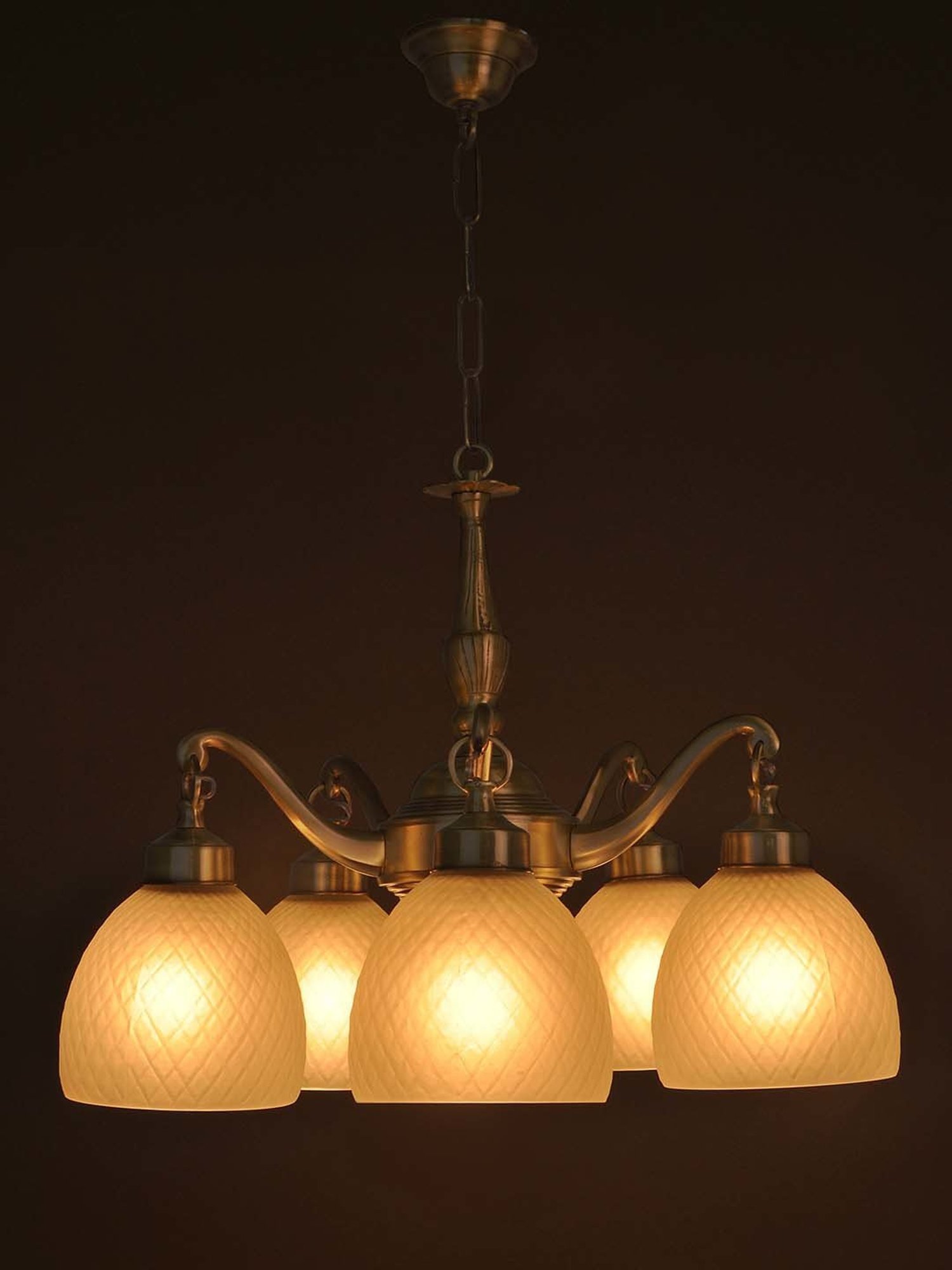 Fos Lighting 'Classic Frosted' Golden & Transparent Brass Downward Chanelier - Set of 1