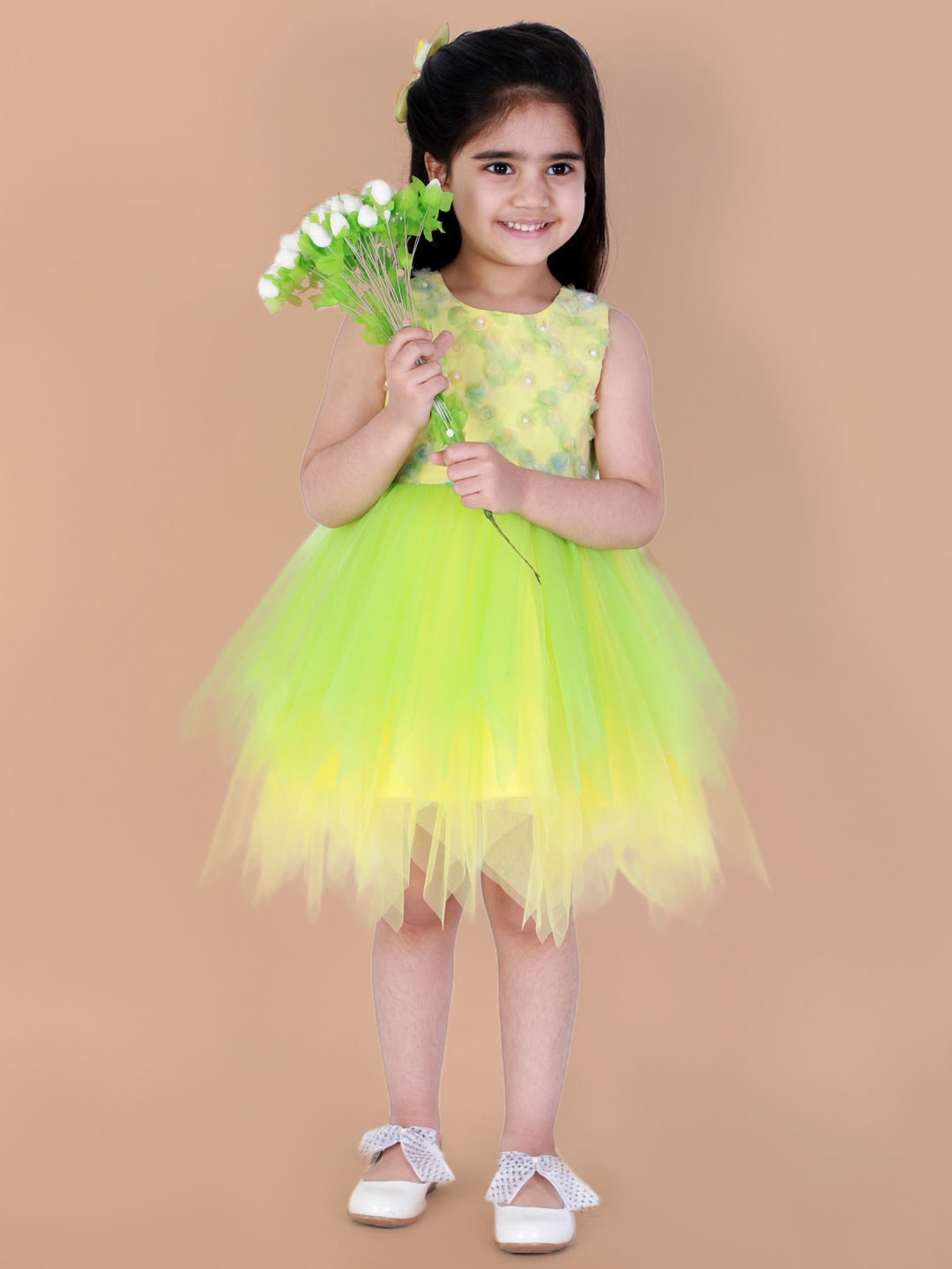 Lil Drama Kids Lime Green Applique Dress