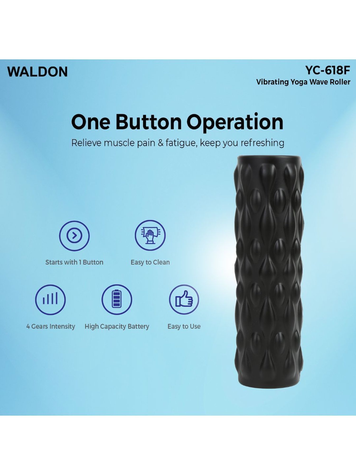 Waldon YC-618F Cordless Electric Vibrating Foam Yoga Roller with Wave Pattern (Black)