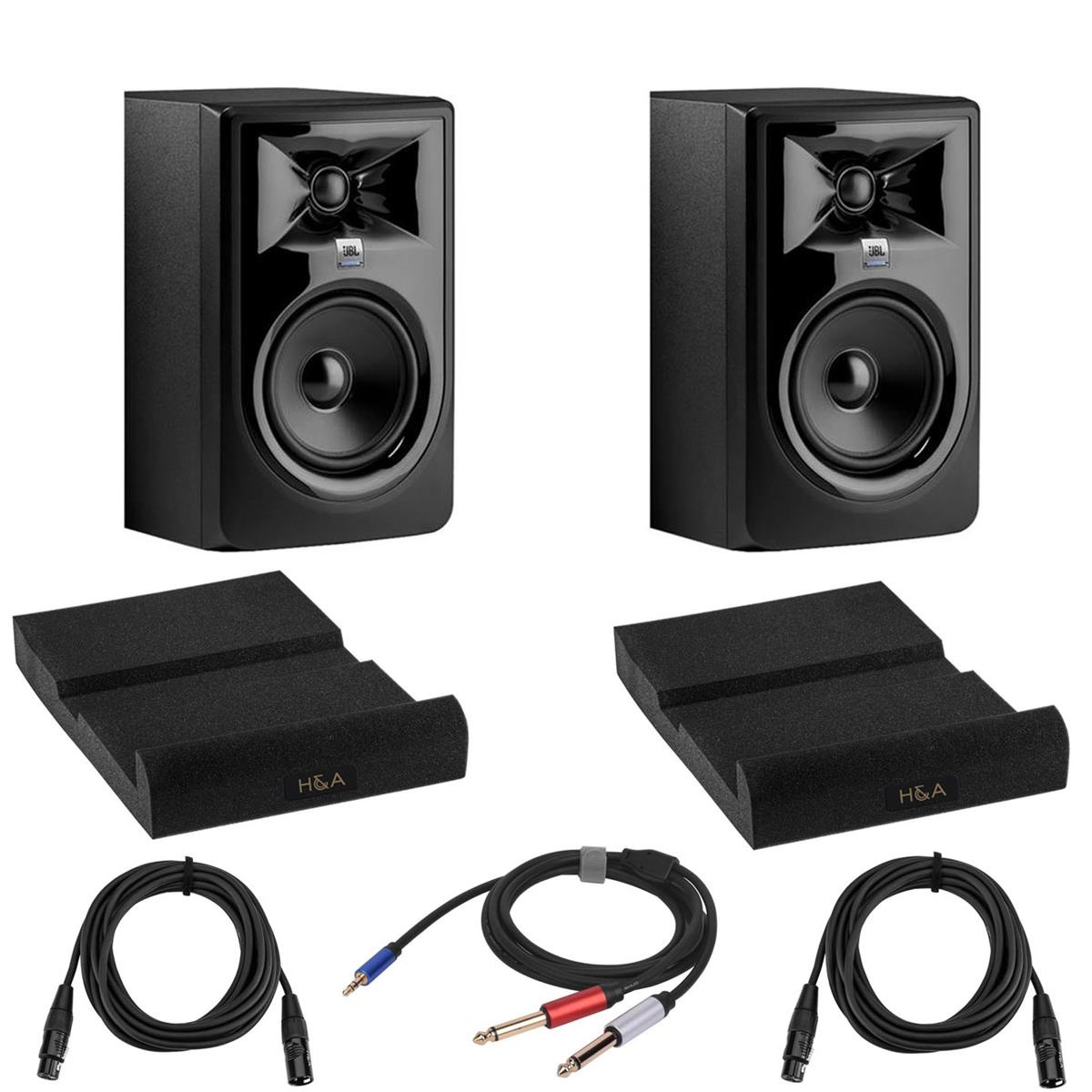 JBL 2x 306P MkII Powered 6.5" Two-Way Studio Monitor with Isolation Pads, Cables