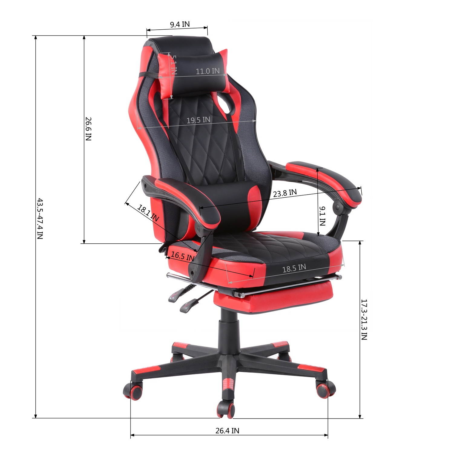 FurnitureR Gaming Chair Ergonomic High Back Computer Chair with Height Adjustment, Footrest and Headrest, Red