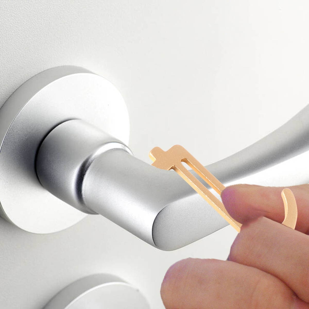 2PCS Portable EDC Door Opening Tool Mini EDC Door Opener Hygiene Door Opening Closing Key Chain (Golden)