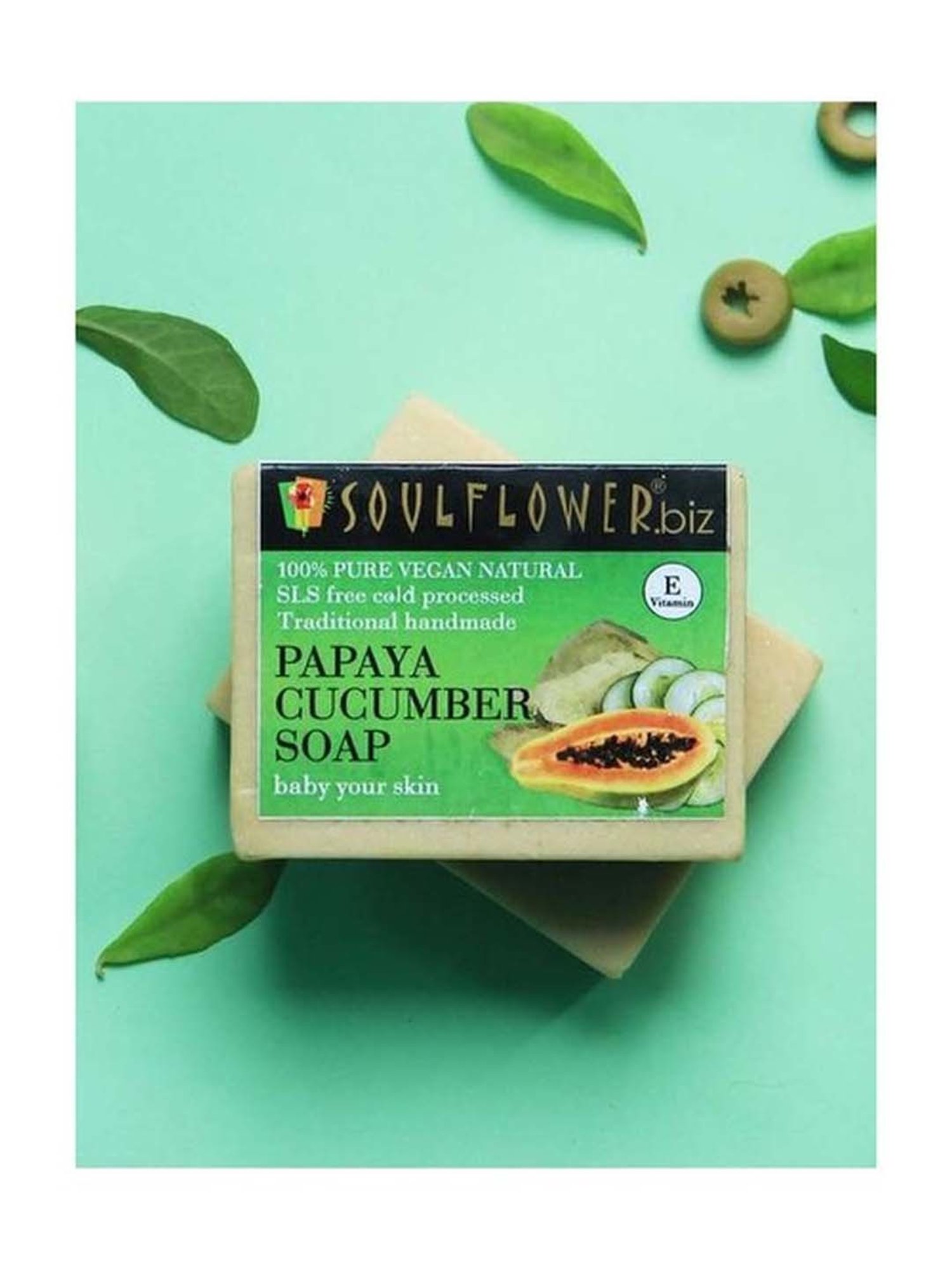 Soulflower Papaya Cucumber Soap - 150 gm