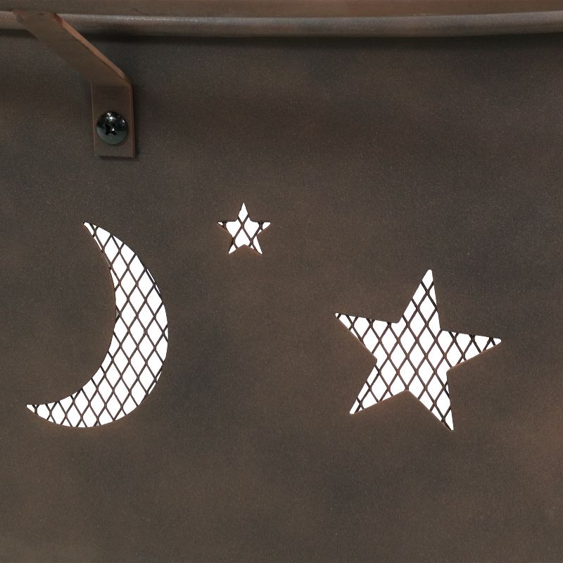 Sunnydaze Outdoor Camping or Backyard Round Cosmic Stars and Moons Fire Pit with Cooking Grill Grate, Spark Screen, and Log Poker - 30"