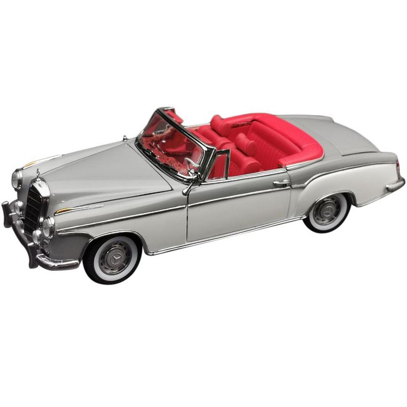 1958 Mercedes Benz 220 SE Convertible Gray and White with Red Interior 1/18 Diecast Model Car by SunStar