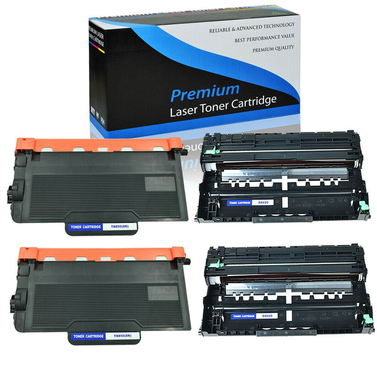 2x DR820 Drum & 2x TN850 Black Toner Set for Brother TN820 HL-L5000D MFC-L5900DW