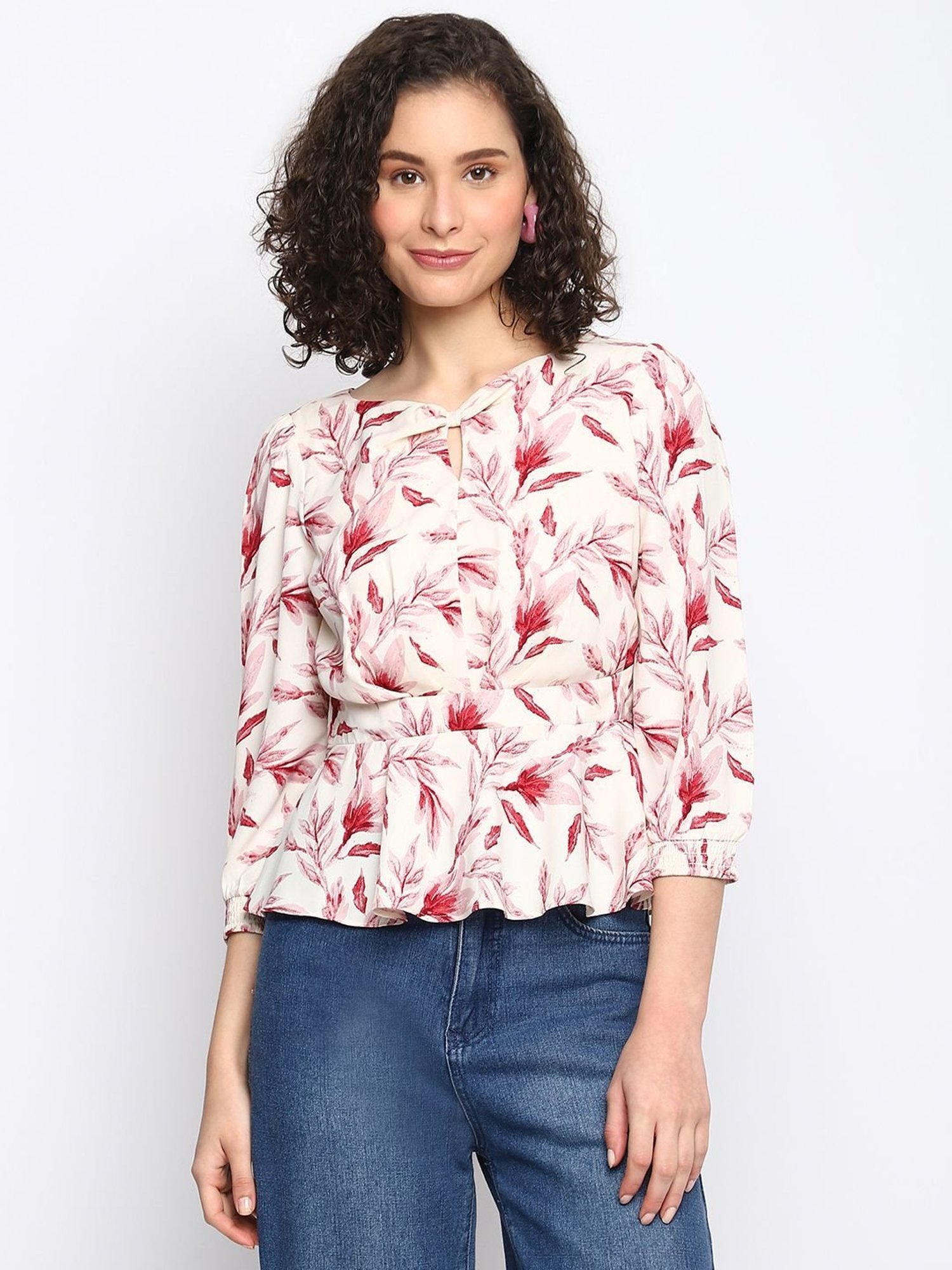 Latin Quarters White & Pink Printed Top