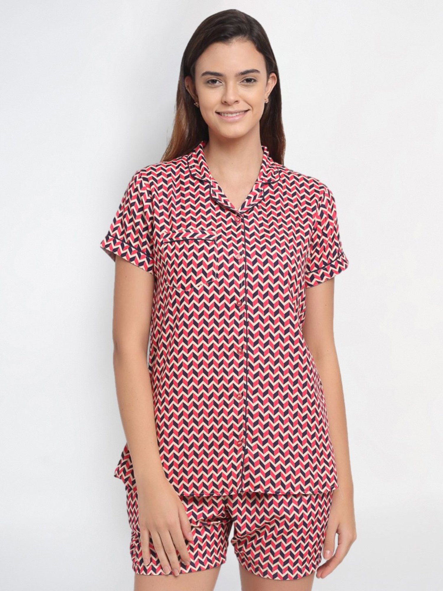 Erotissch Pink & Blue Printed Shirt Shorts Set