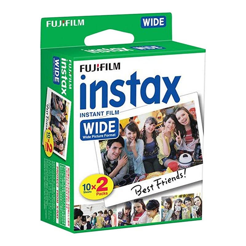 INSTAX Wide Instant Film 20 Pack - 20 Sheets - (White) for  Instax Wide Cameras + Frame Stickers and Microfiber Cloth Accessories