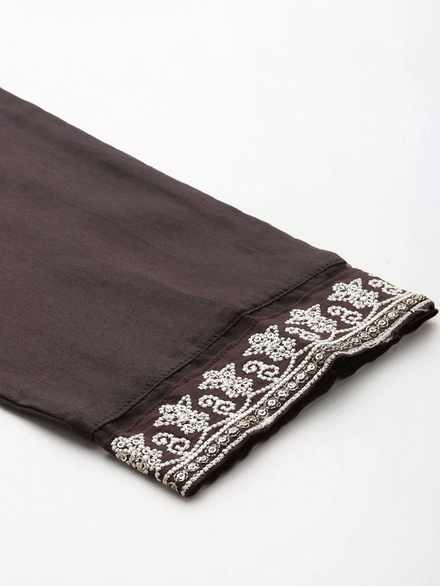 Varanga Brown Embroidered Kurta Pant Set With Dupatta