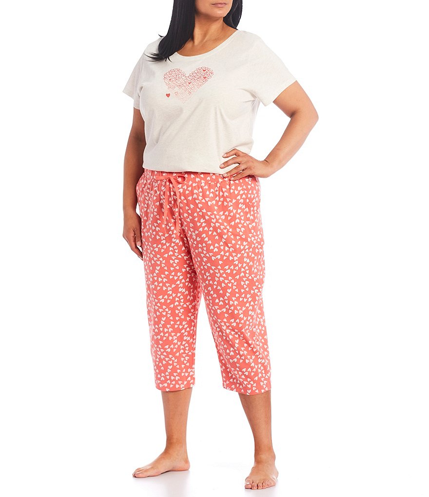 Sleep Sense Plus Size Heart Print Knit Coordinating Capri Sleep Pants