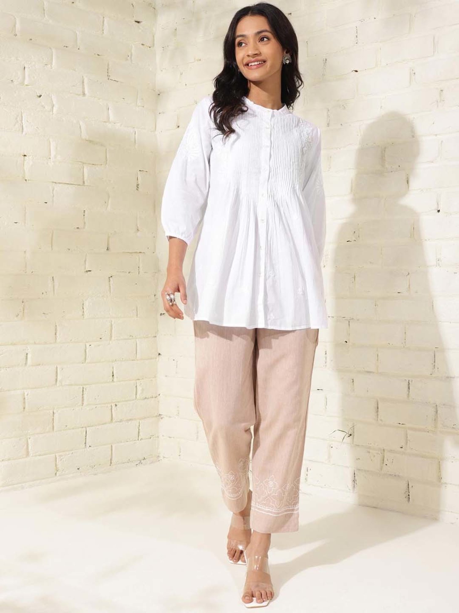 Fabindia White Cotton Embroidered Tunic