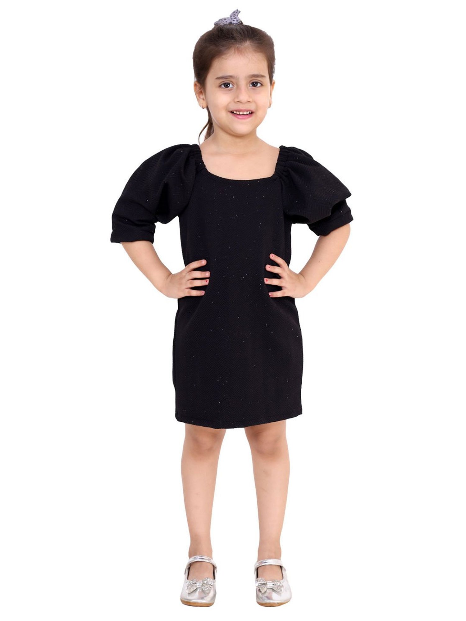 KidsDew Kids Black Self Design Dress