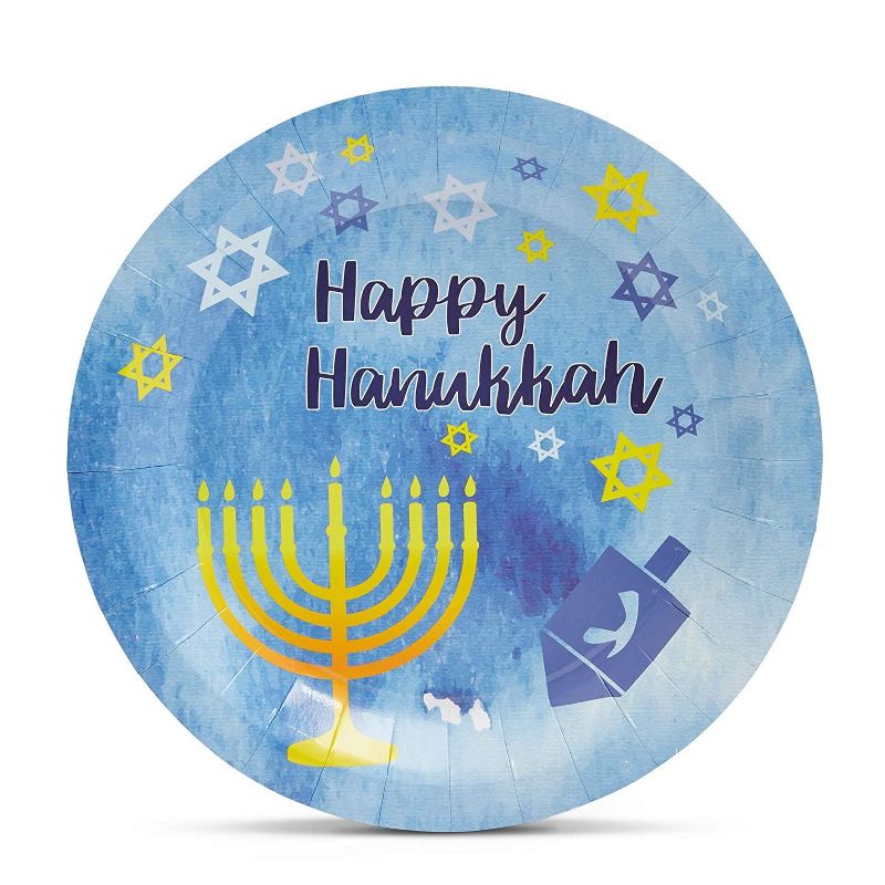 Blue Panda 144 Piece Happy Hanukkah Disposable Party Supplies Serves 24 - Plates, Napkins, Cups & Cutlery