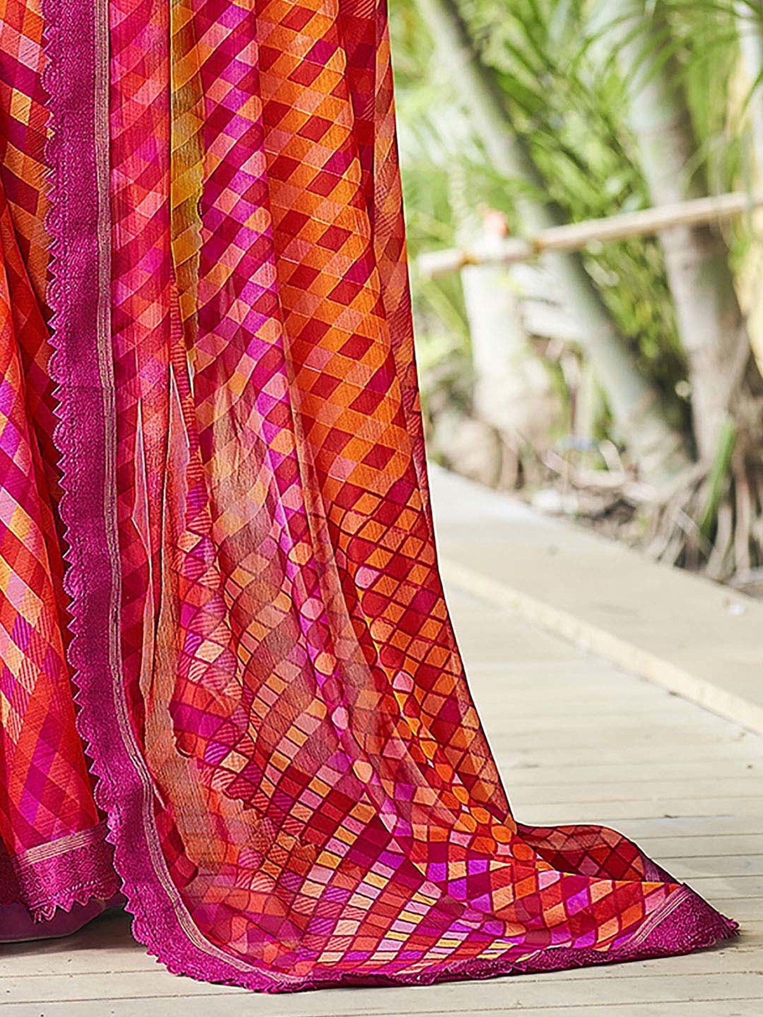 Saree Mall Orange & Purple Printed Saree With Unstitched Blouse