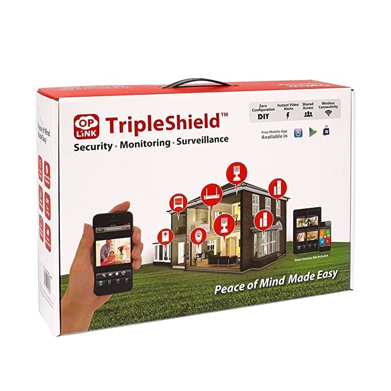 Oplink Video-Verified TripleShield Alarm System (2-Cam) - Wireless Home Security System with IP-Cameras, Alarm Sensors, Indoor Siren, and Free Basic Service, featuring  Alexa Integration