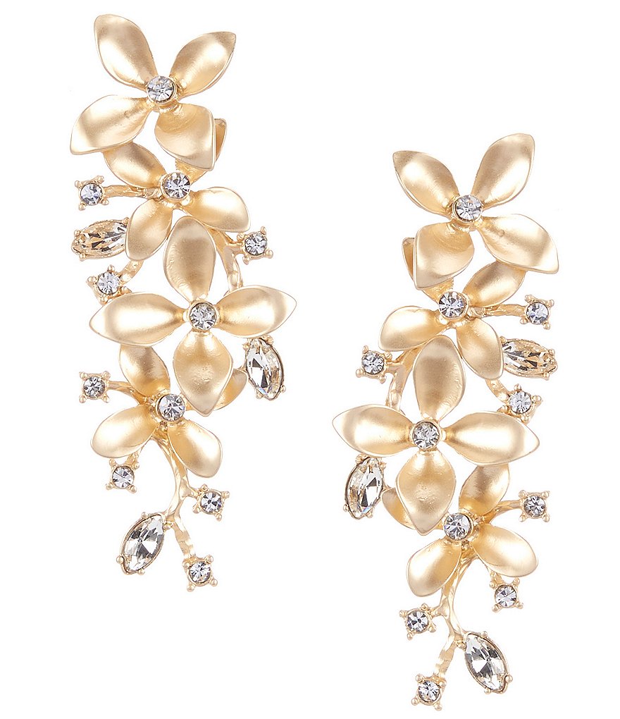 Gemma Layne Crystal Stone Fancy Metal Flower Drop Earrings