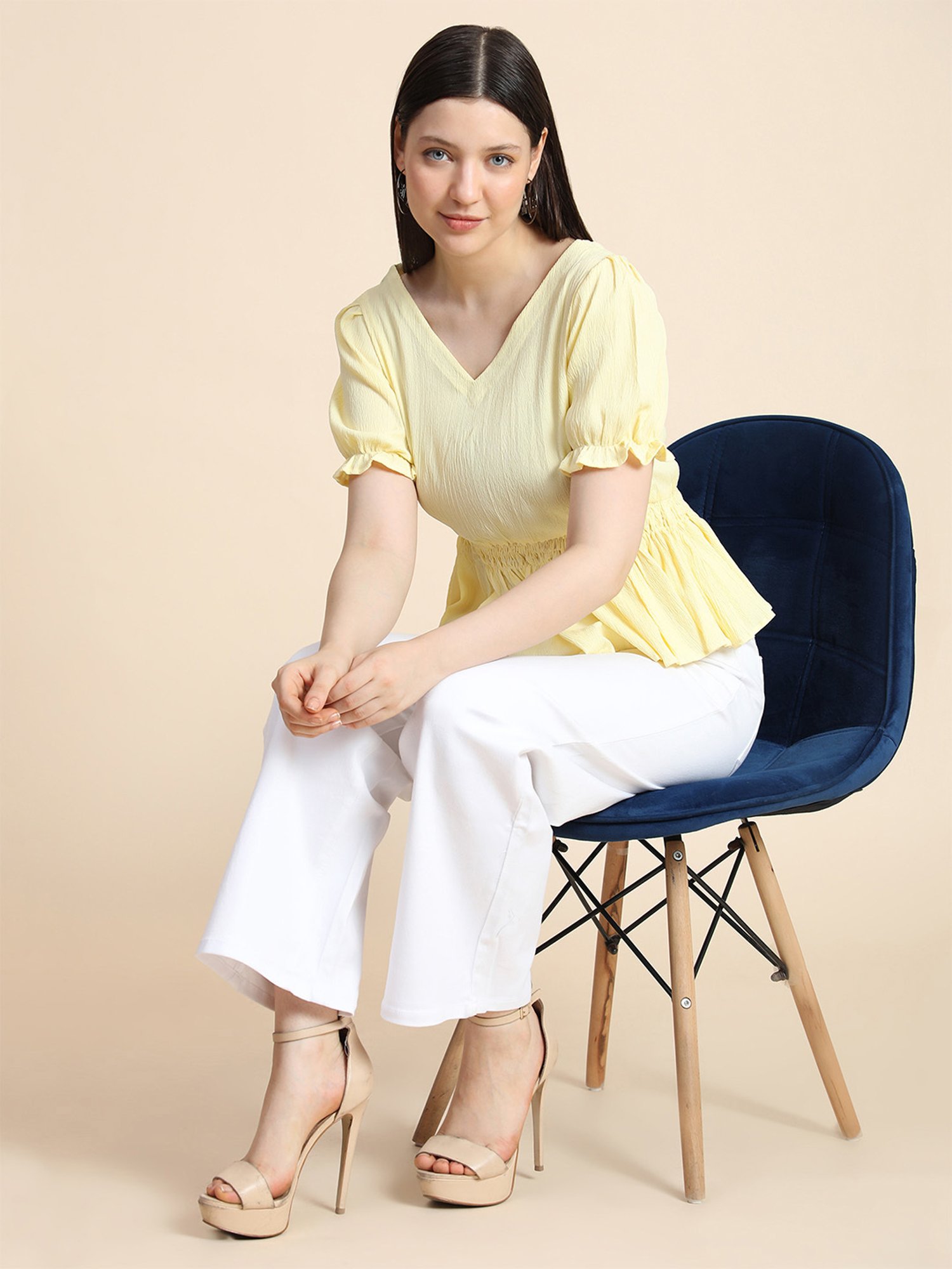 KERI PERRY Yellow Cotton Regular Fit Top