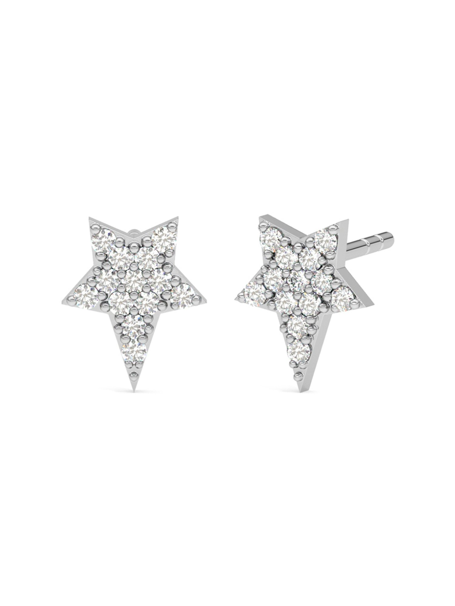 Clara 92.5 Sterling Silver Rhodium-Plated Swiss Zirconia Star Stud Earrings for Women & Girls