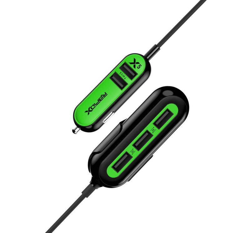RapidX RXX5USBG X5 5 USB Ports Car Charger 22.4A Green