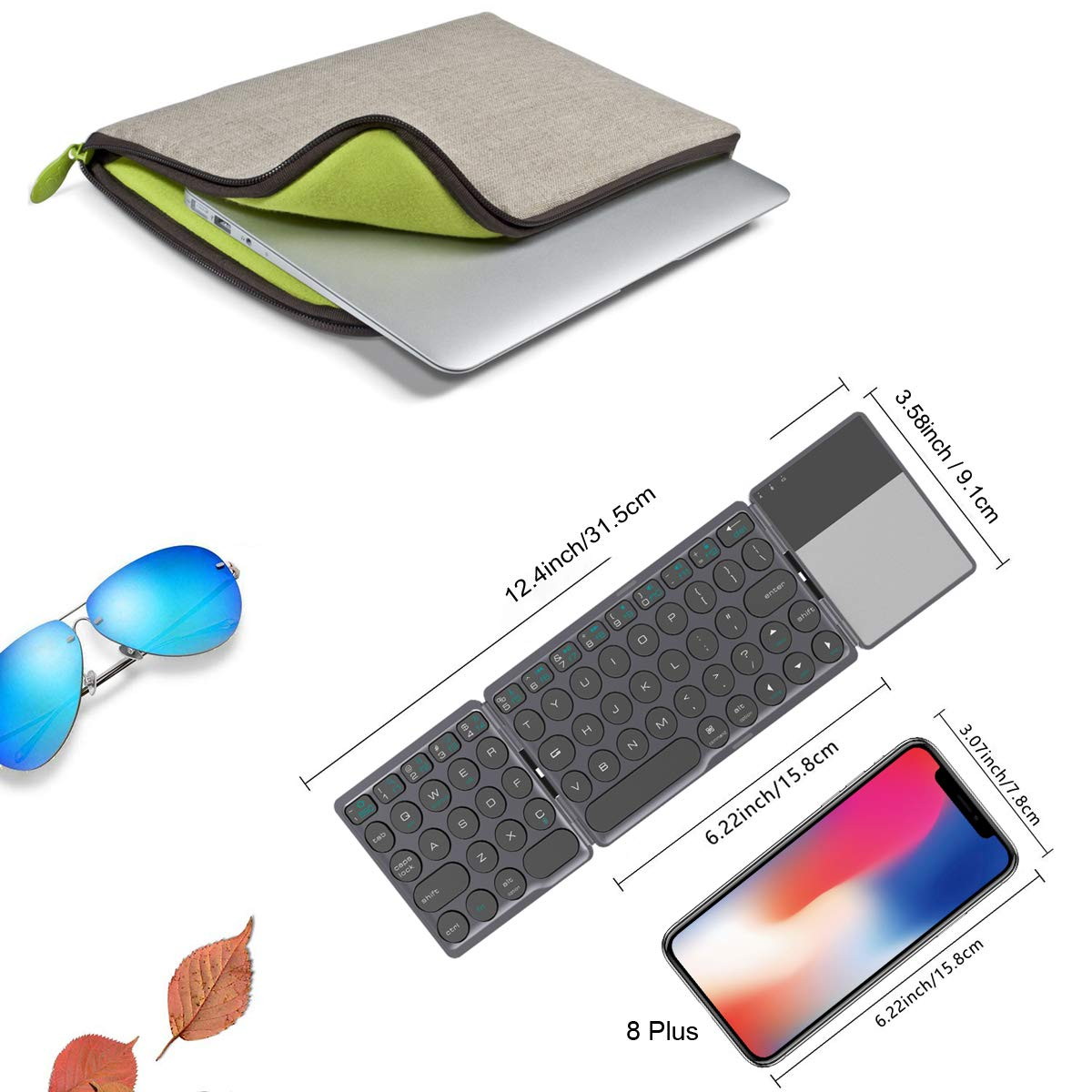 Foldable Bluetooth Keyboard with Touchpad - Samsers Portable Wireless Keyboard with Stand Holder, Rechargeable Full Size Ultra Slim Pocket Folding Keyboard for Android Windows IOS Tablet & Laptop