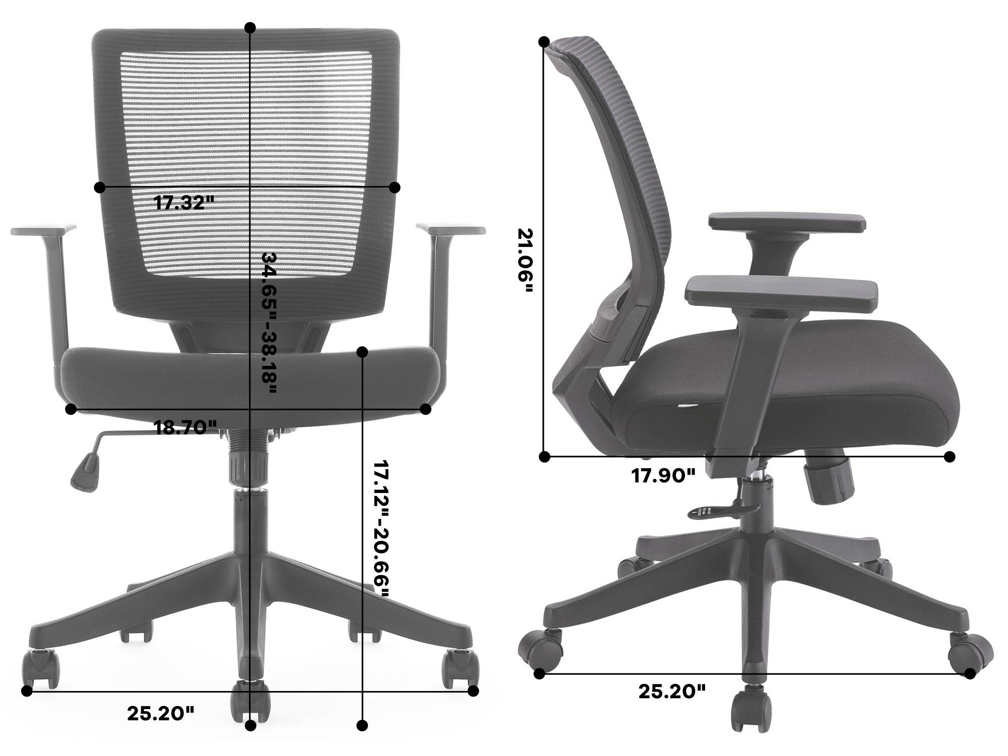 Black Breathable Mesh Back Office Chair Computer Desk Chair,-Padded Seat Height & Arms Adjustable