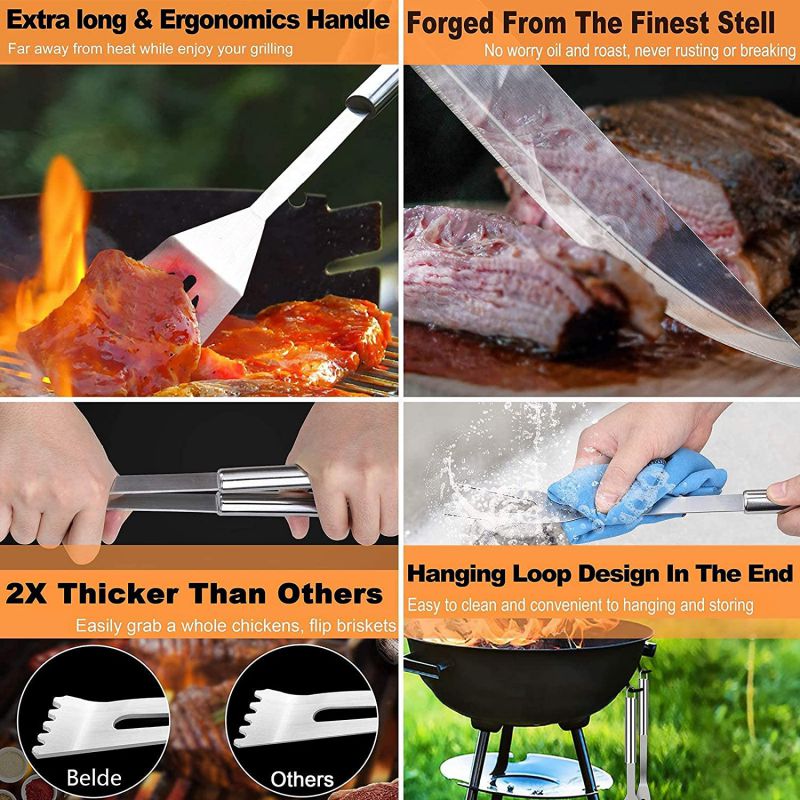 CAIG BBQ Grill Accessories Set, BBQ Kit, Grilling Gifts for Men, BBQ Tools Gift Utensil with Spatula, Tongs, Skewers for Barbecue, Camping, Kitchen, Stainless Steel, 21 PCS