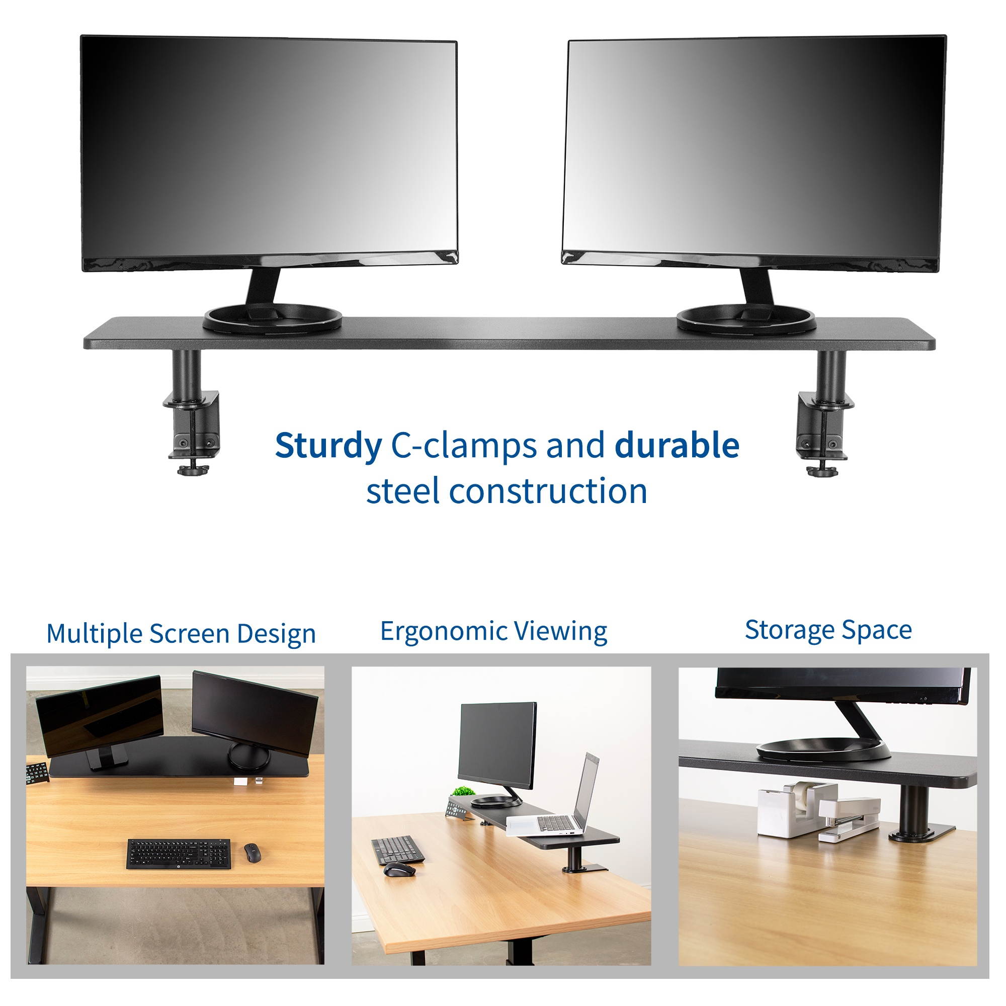 VIVO Black 46" Clamp-on Ergonomic Desk Shelf | Extra Large Monitor Laptop Riser Desk Organizer (STAND-SHELF46B)