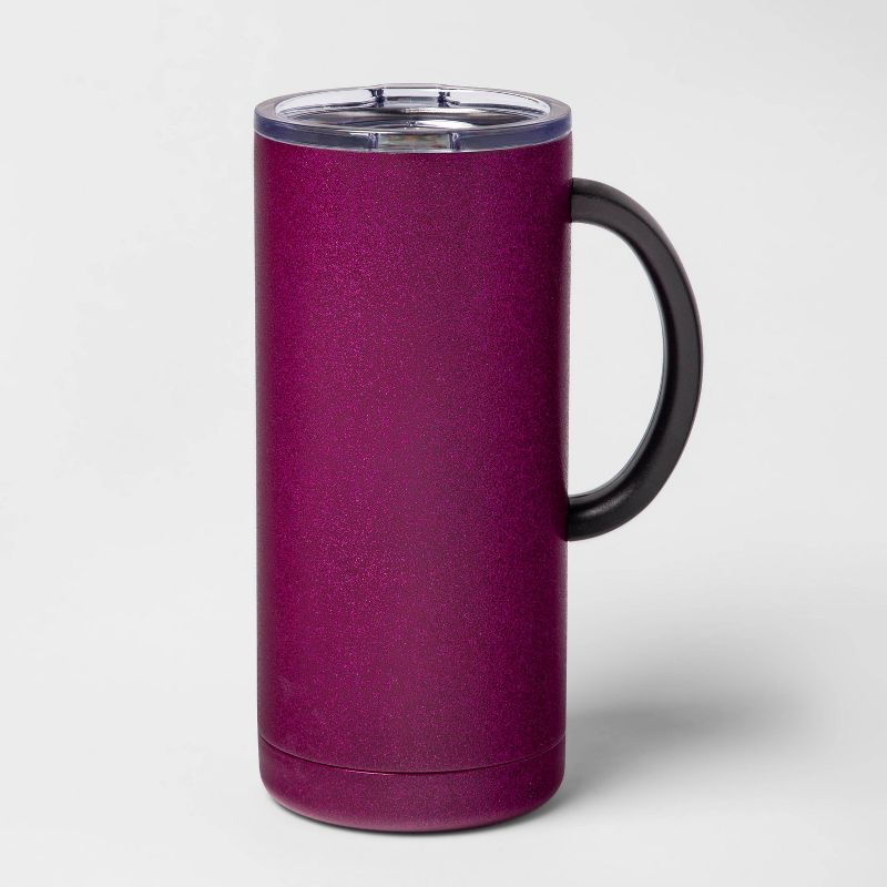 18oz Double Wall Stainless Steel Glitter Mug with Lid and Handle Magenta - Room Essentials™