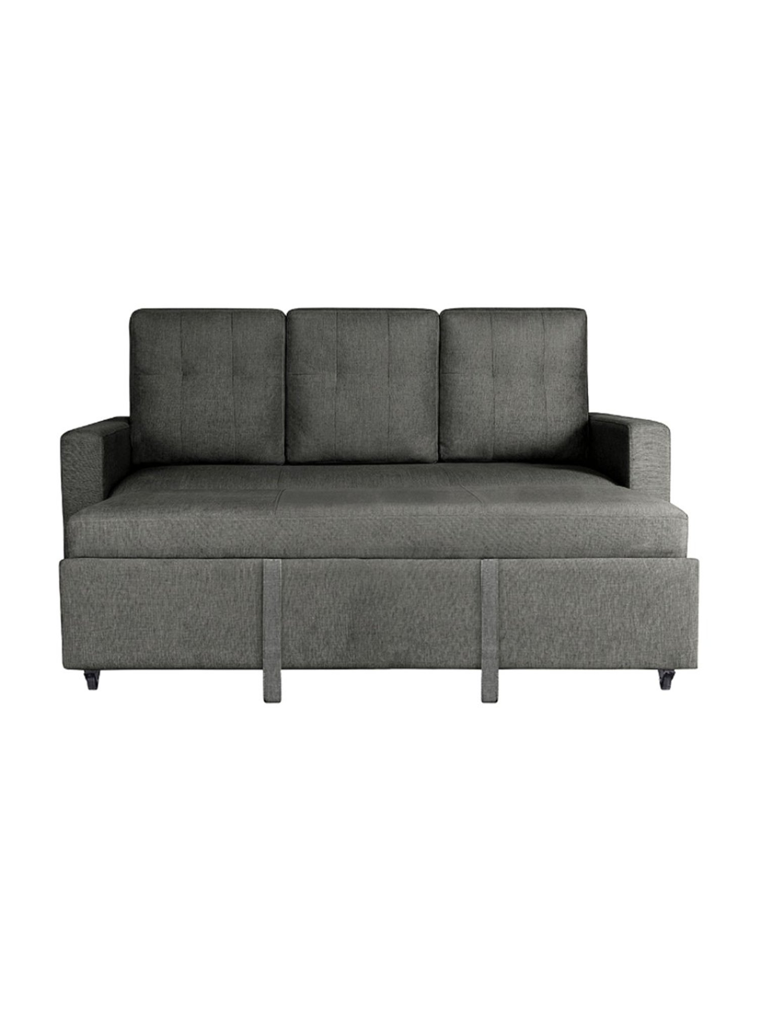 Duroflex Ease Quilted Grey Wood 3 Seater Sofa Cum Bed with Pullout Mechanism