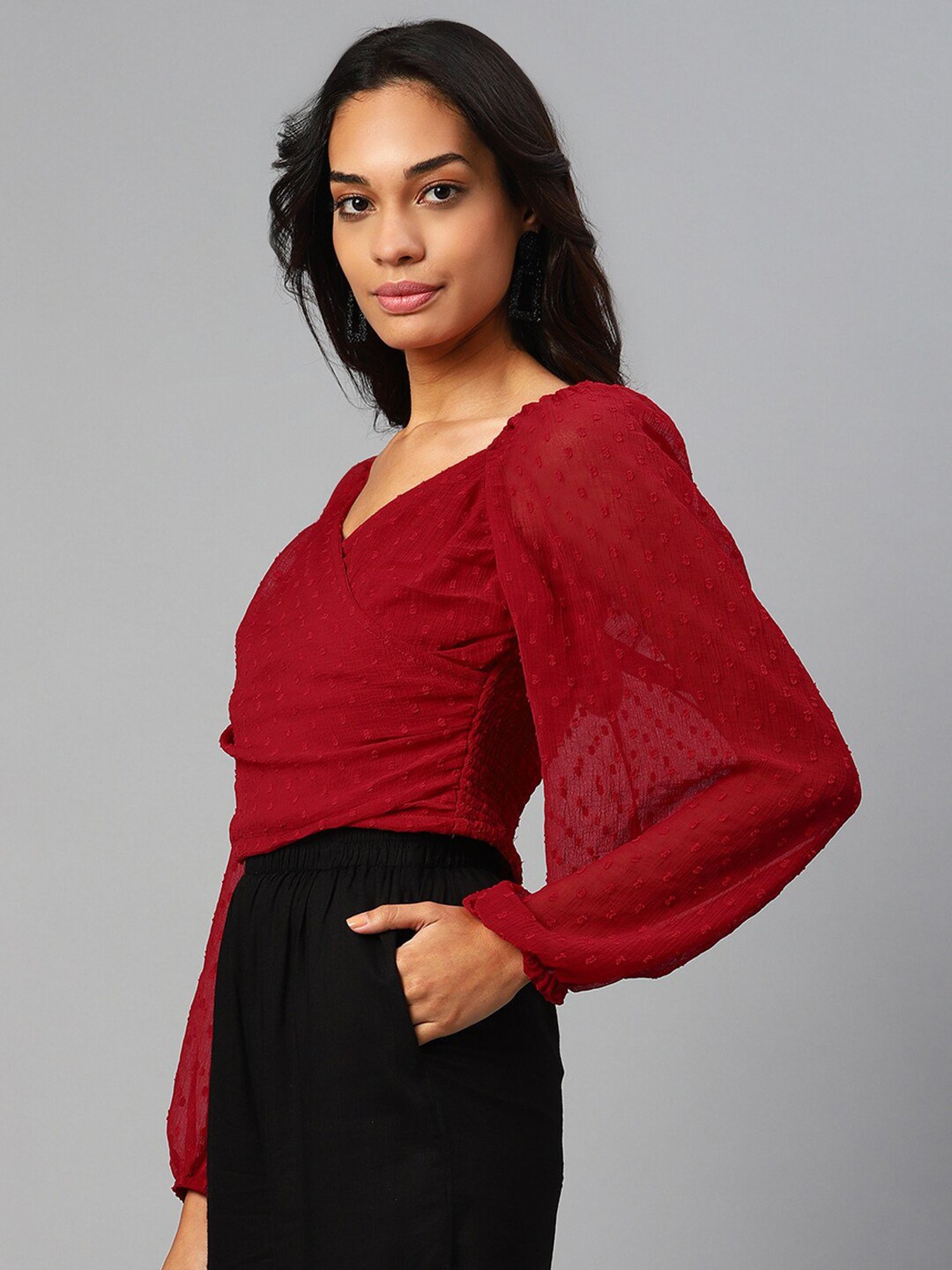 Melon by PlusS Red Sweet Heart Neck Peplum Top