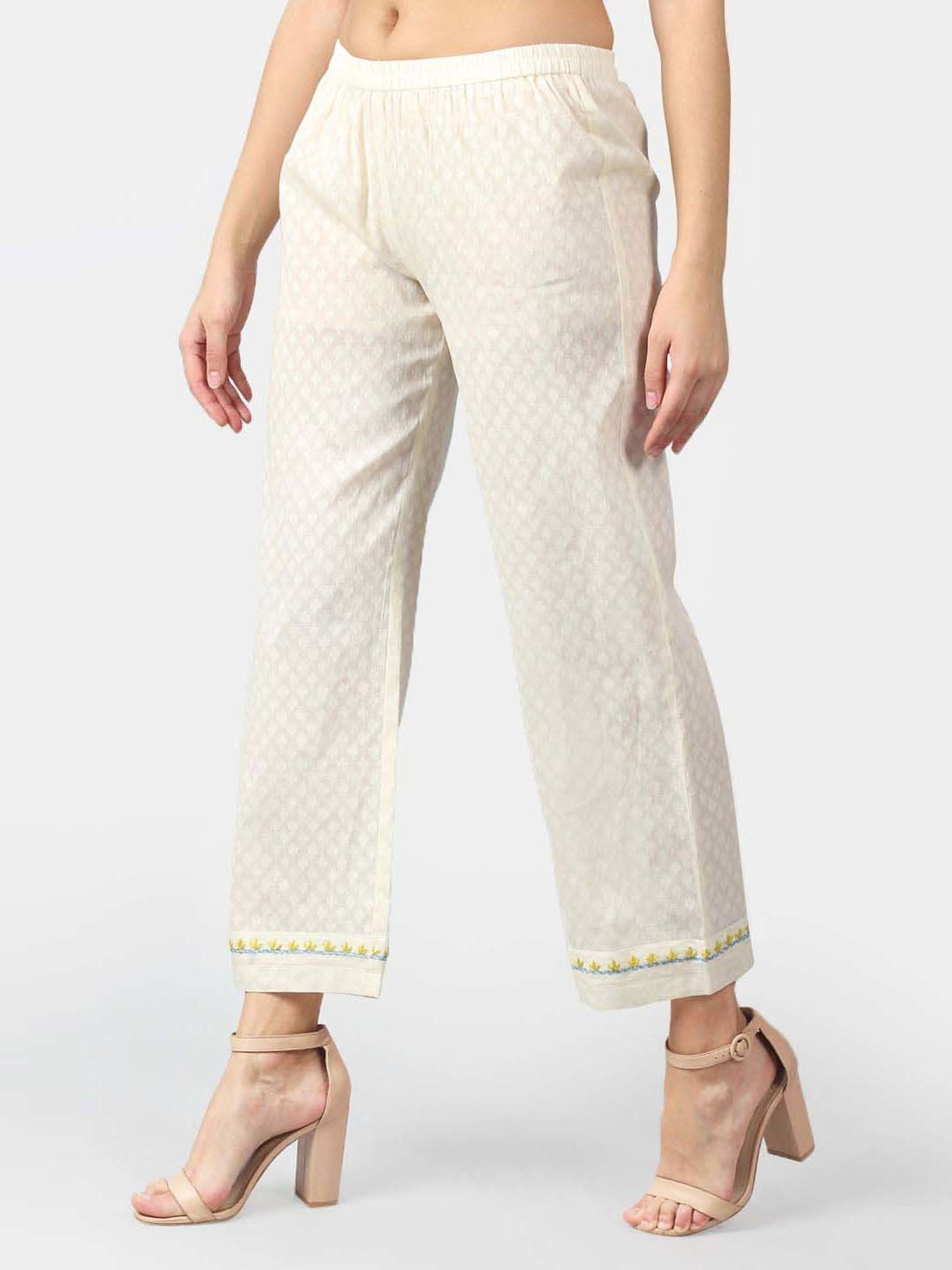 DART STUDIO White Cotton Embroidered Palazzos