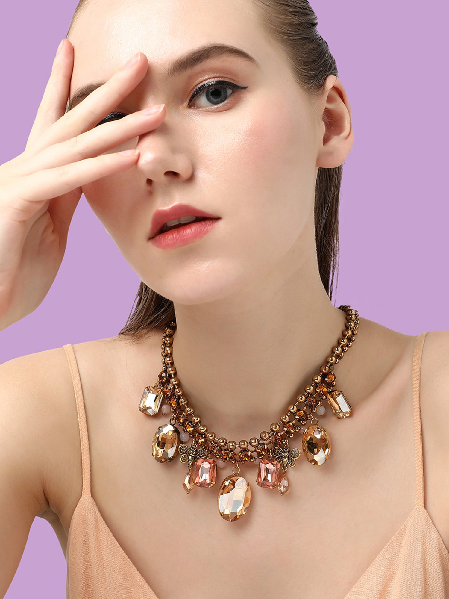 SOHI Gold Plated Party Designer Stone Statement Necklace For Women